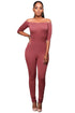 Sexy Rosy Bardot Neckline Fashion Jumpsuit